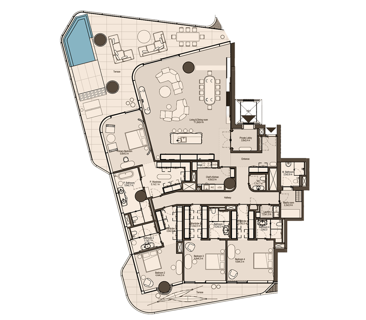 4-bedroom Residence Type 1 floor plan at Eywa Way of Water