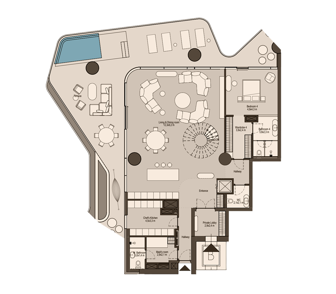 Duplexes Bed 3 Level 1 floor plan at Eywa Way of Water