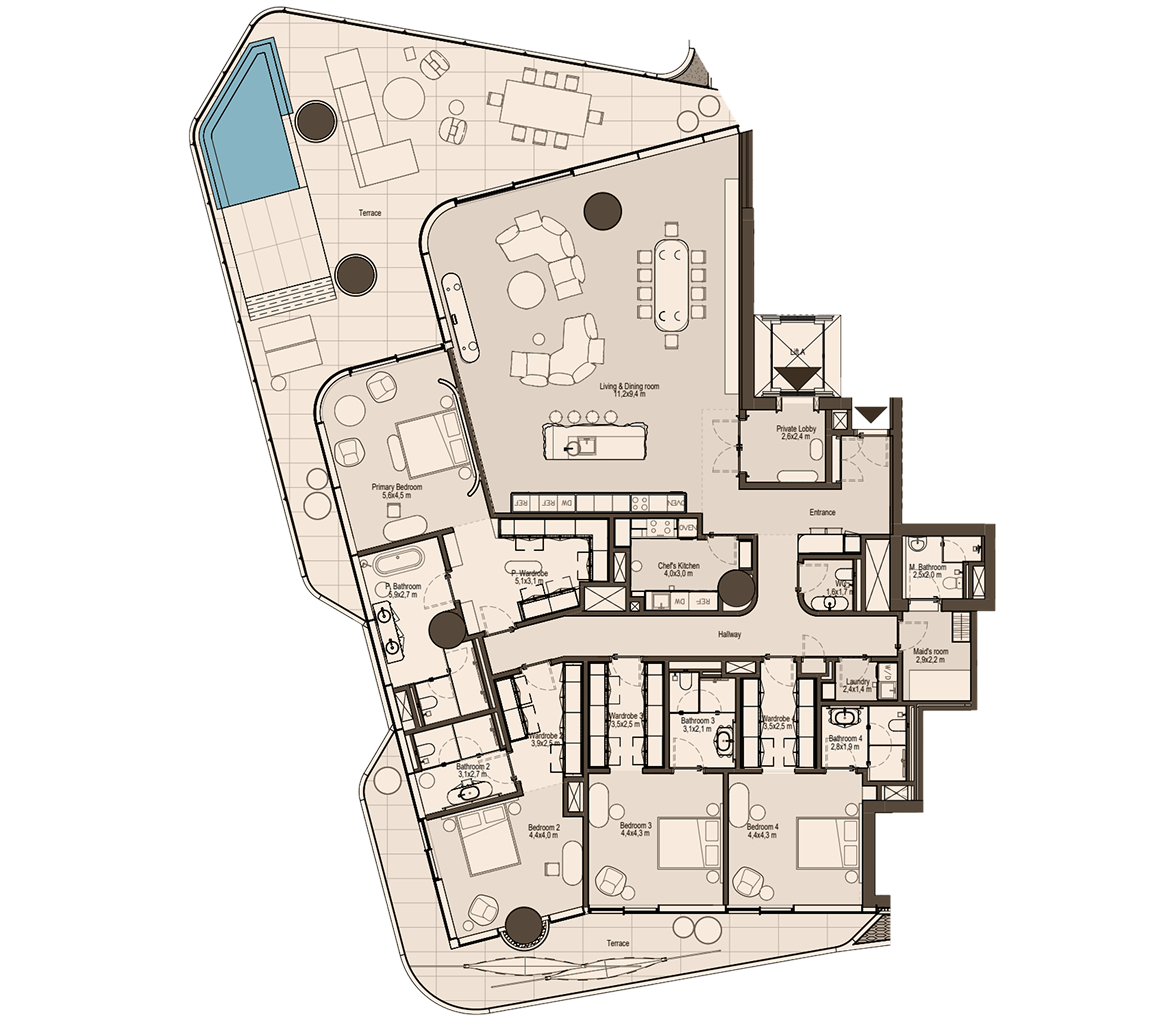 4-bedroom Residence Type 4 floor plan at Eywa Way of Water