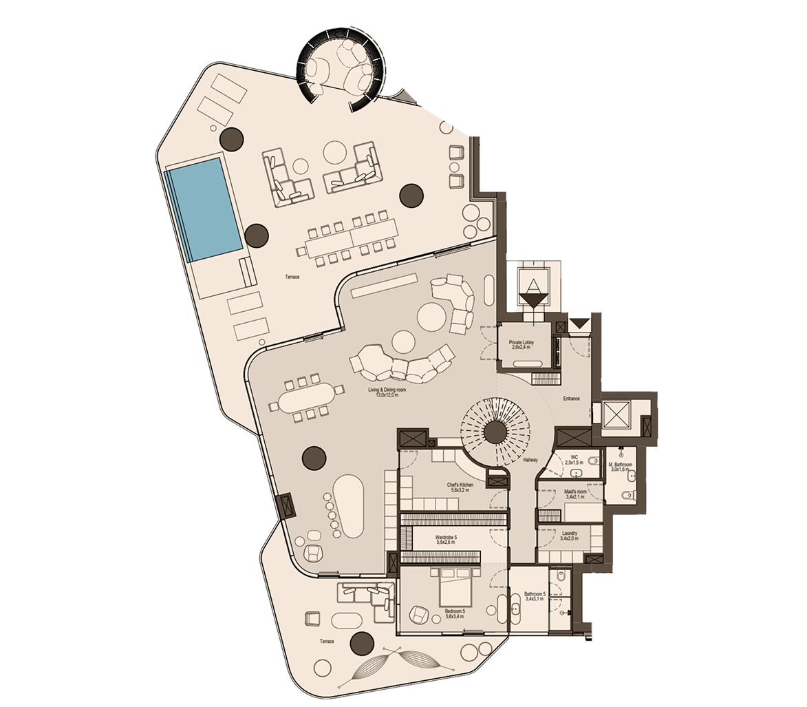 Duplexes Bed 5 Level 1 floor plan at Eywa Way of Water