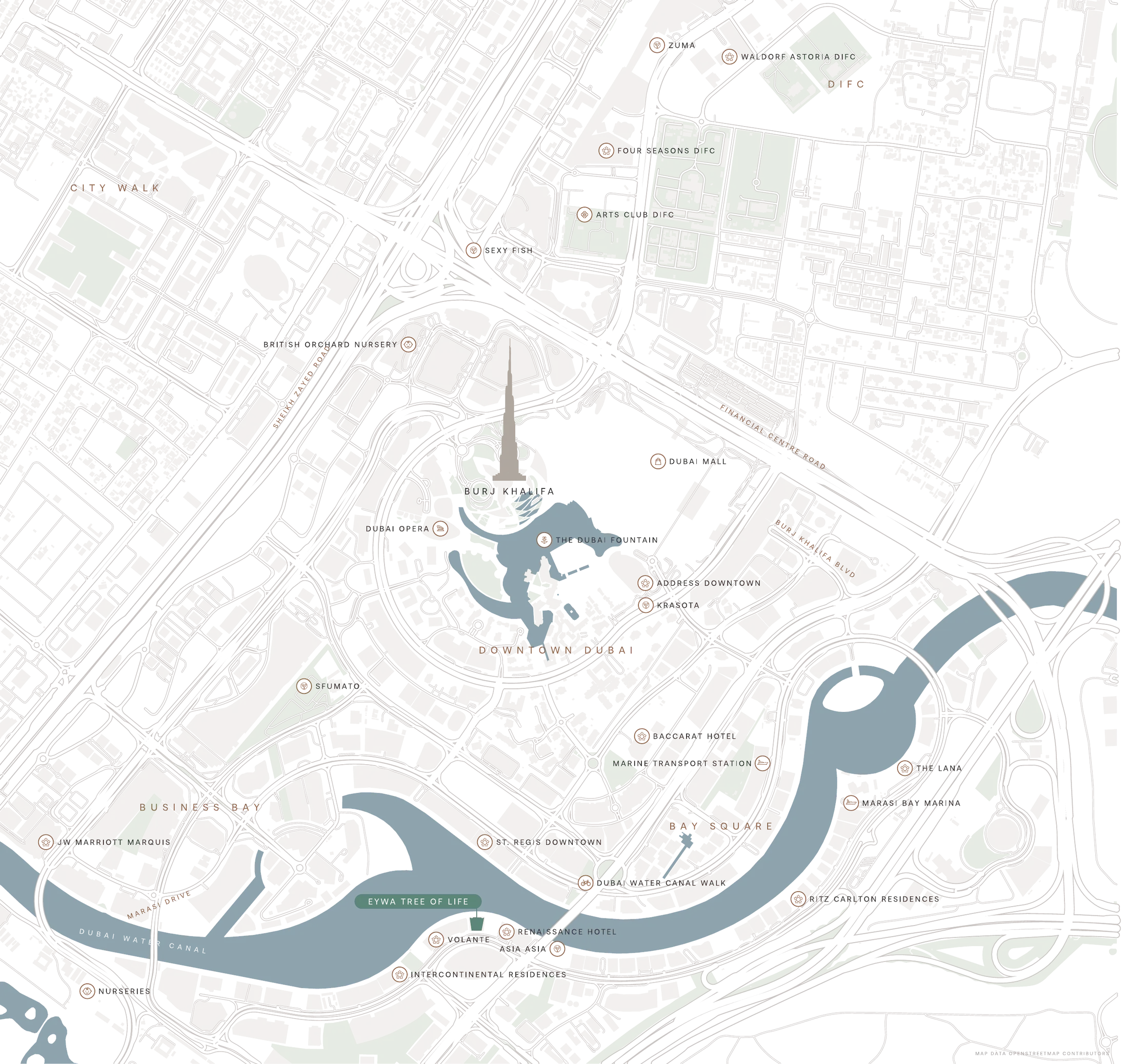 Map showing Eywa Tree of Life location in Dubai