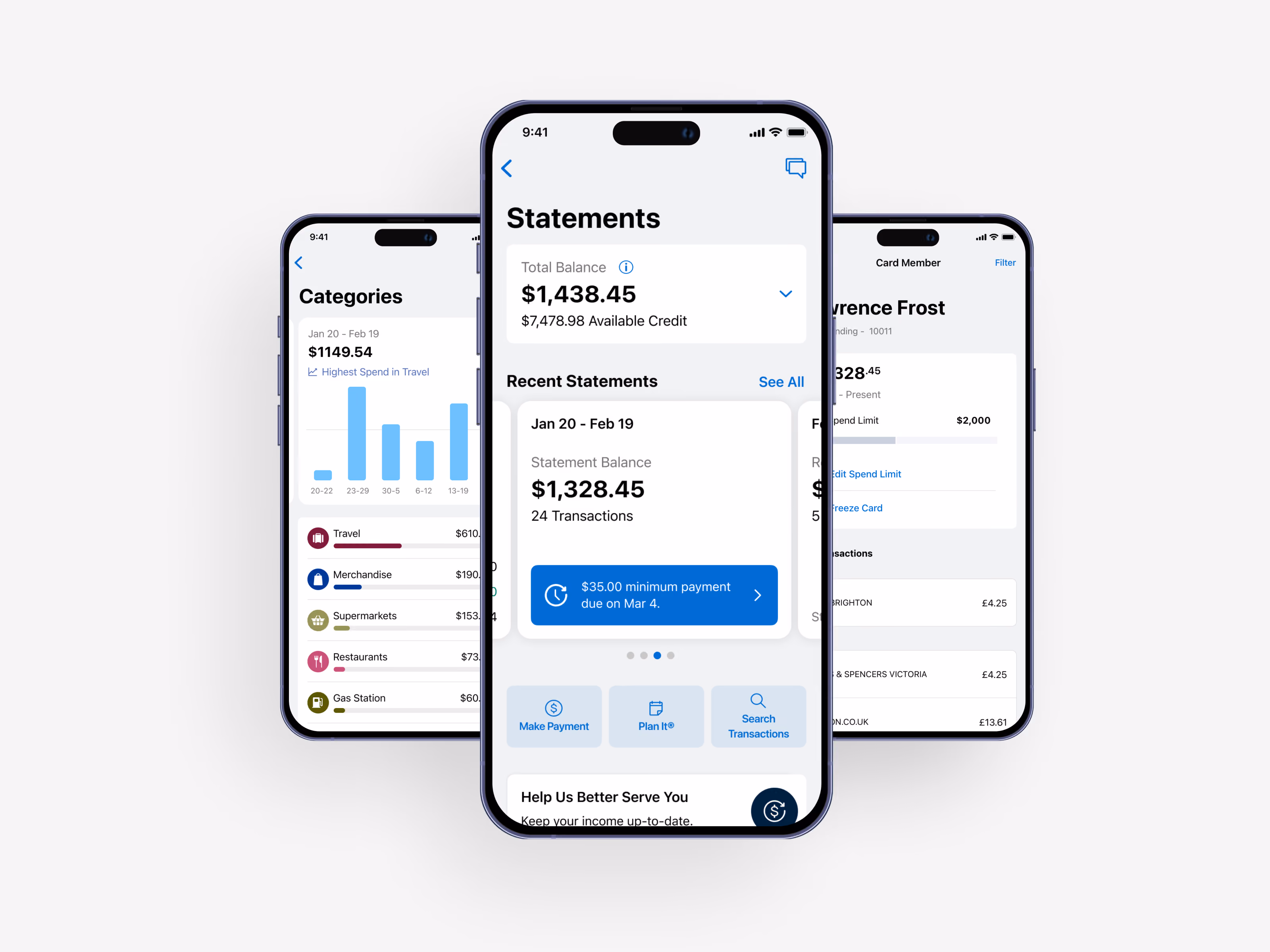 American Express statements screens