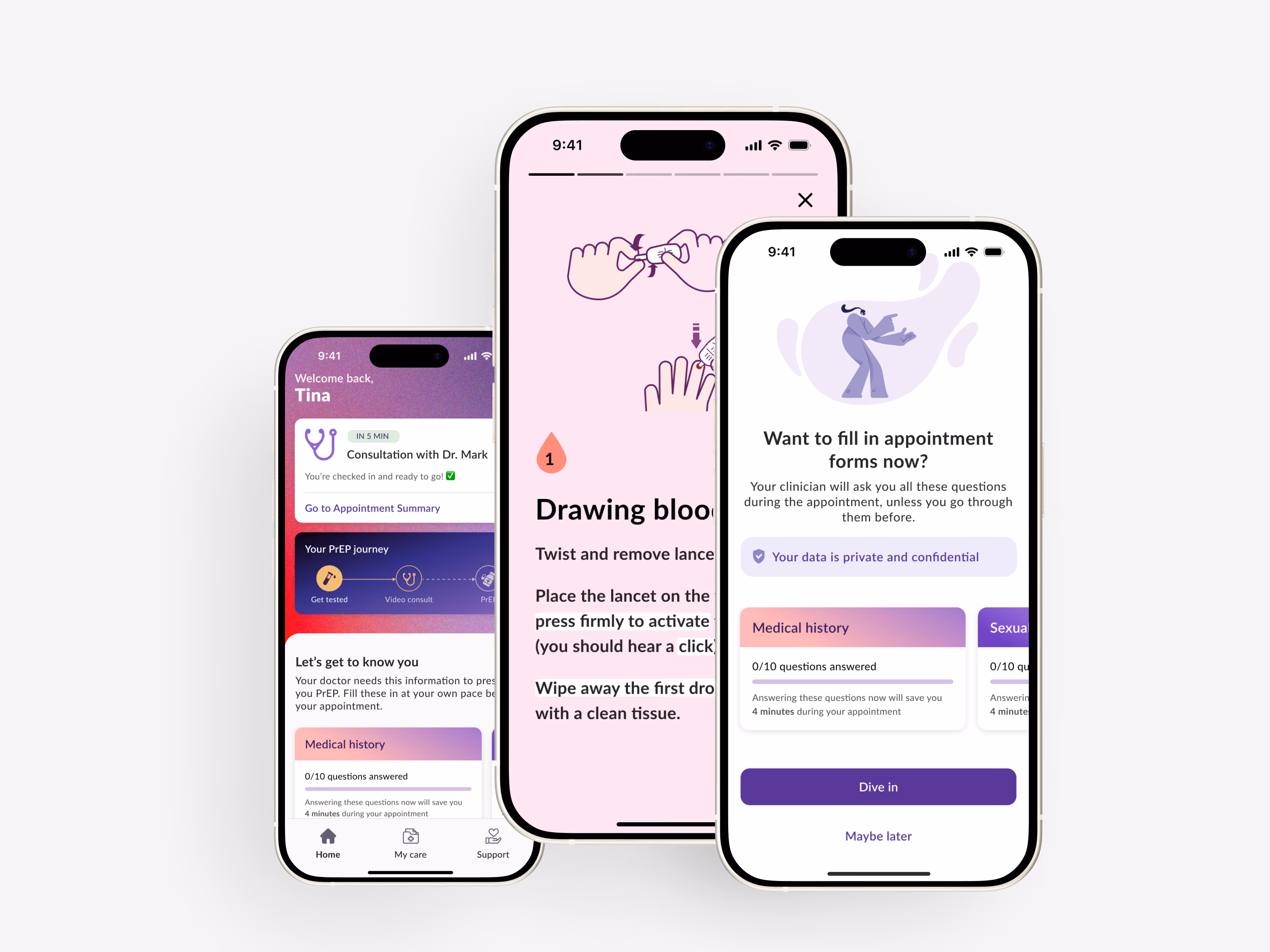 LVNDR Health questionnaire screens