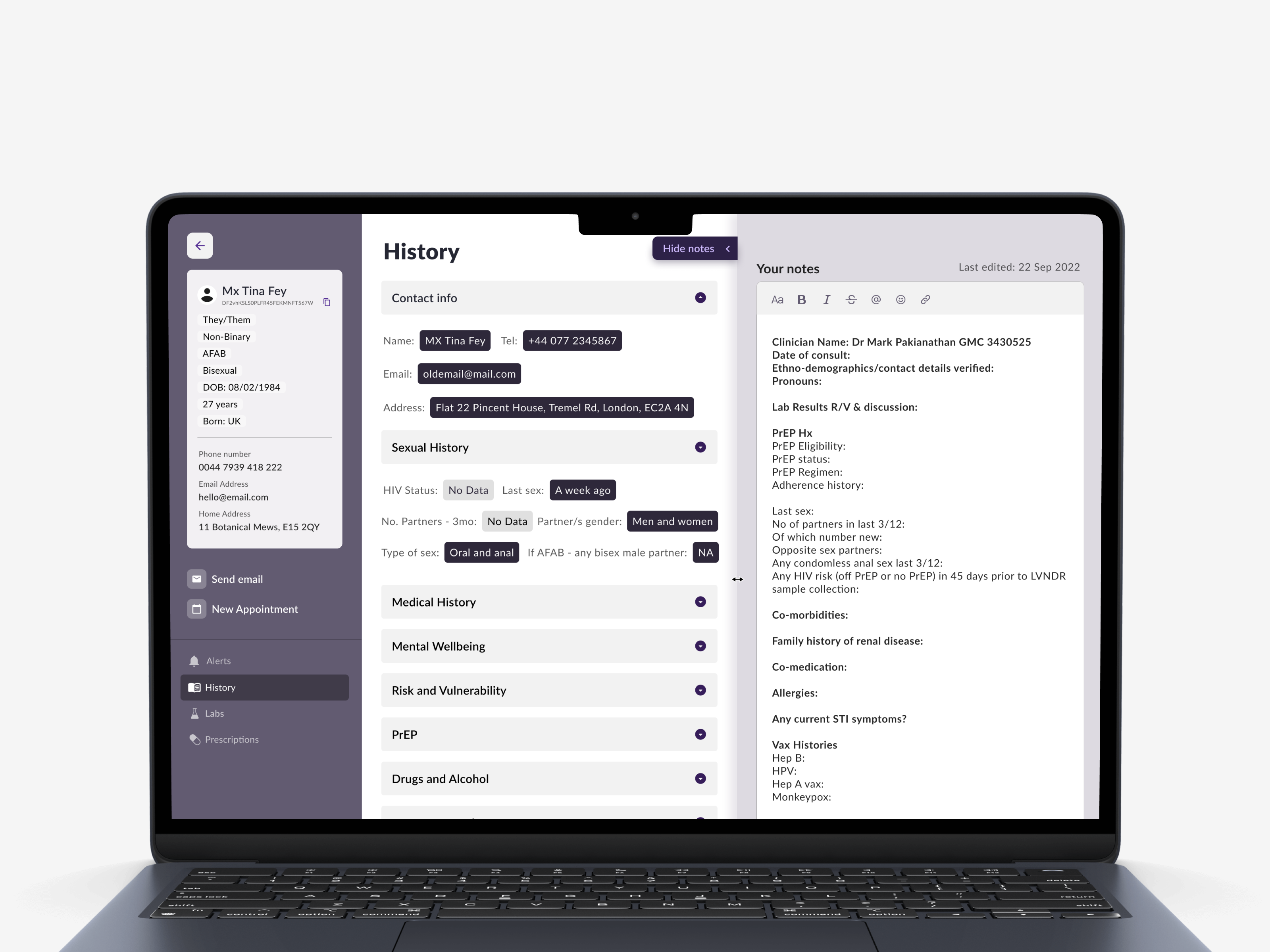 Dashboard v1, patient history view