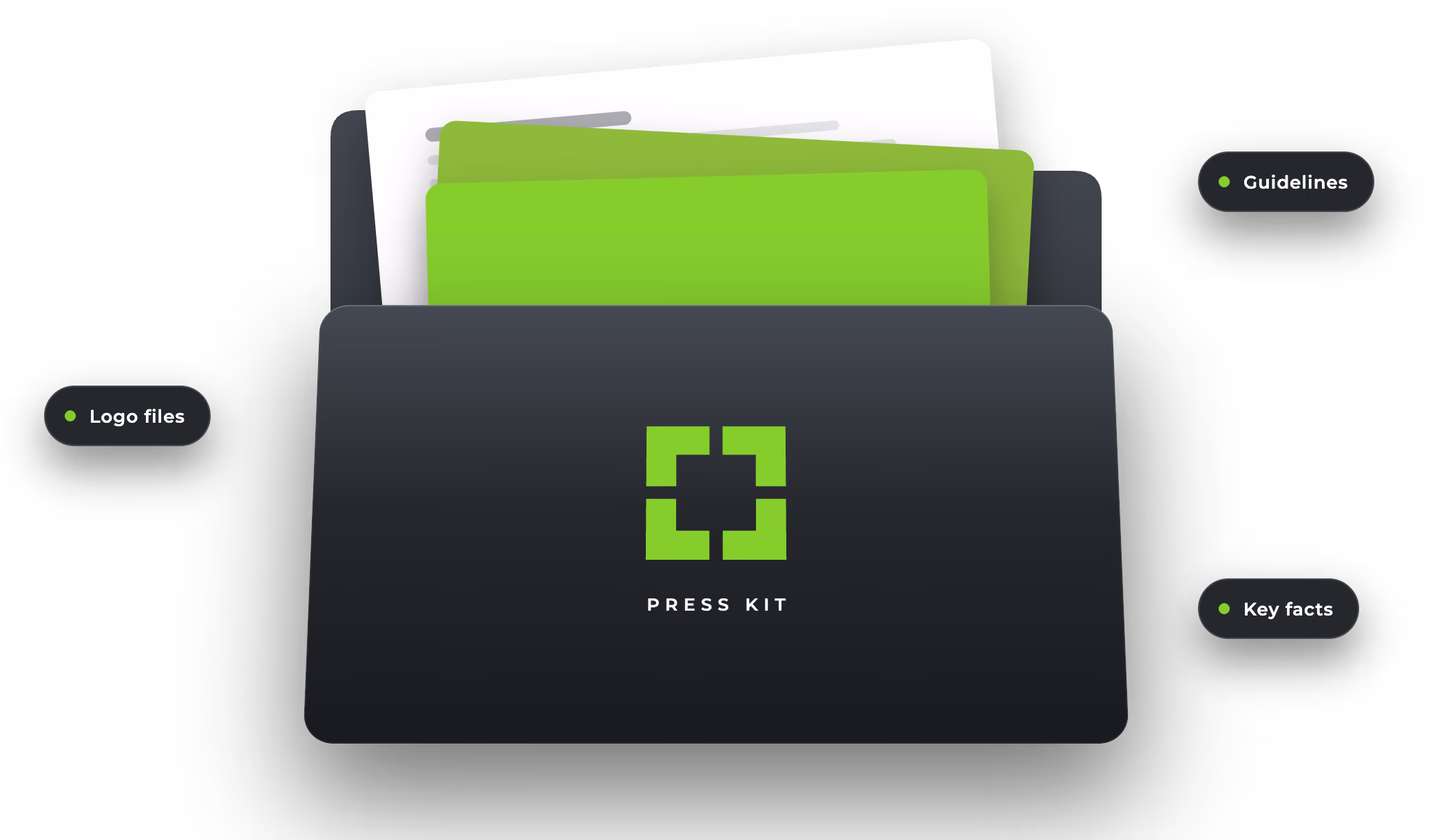 GoodVision press kit folder holding logo files, brand guidelines and key facts about the company