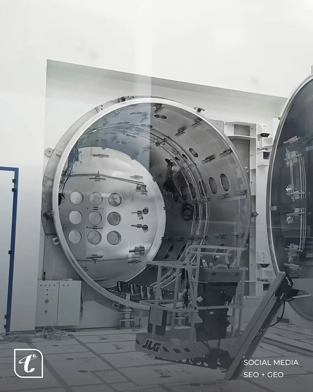 T-Squared cleanroom industrial equipment in black and white, social media and SEO + GEO by Just Chill
