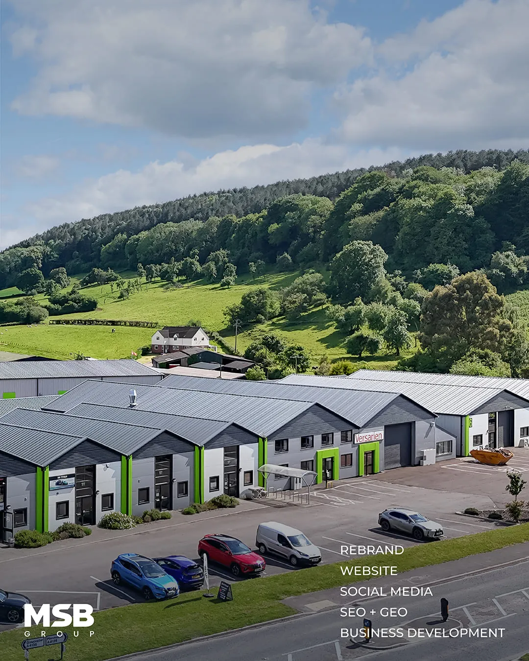MSB Group industrial business units in the countryside, rebrand, website, social media, SEO + GEO and business development by Just Chill