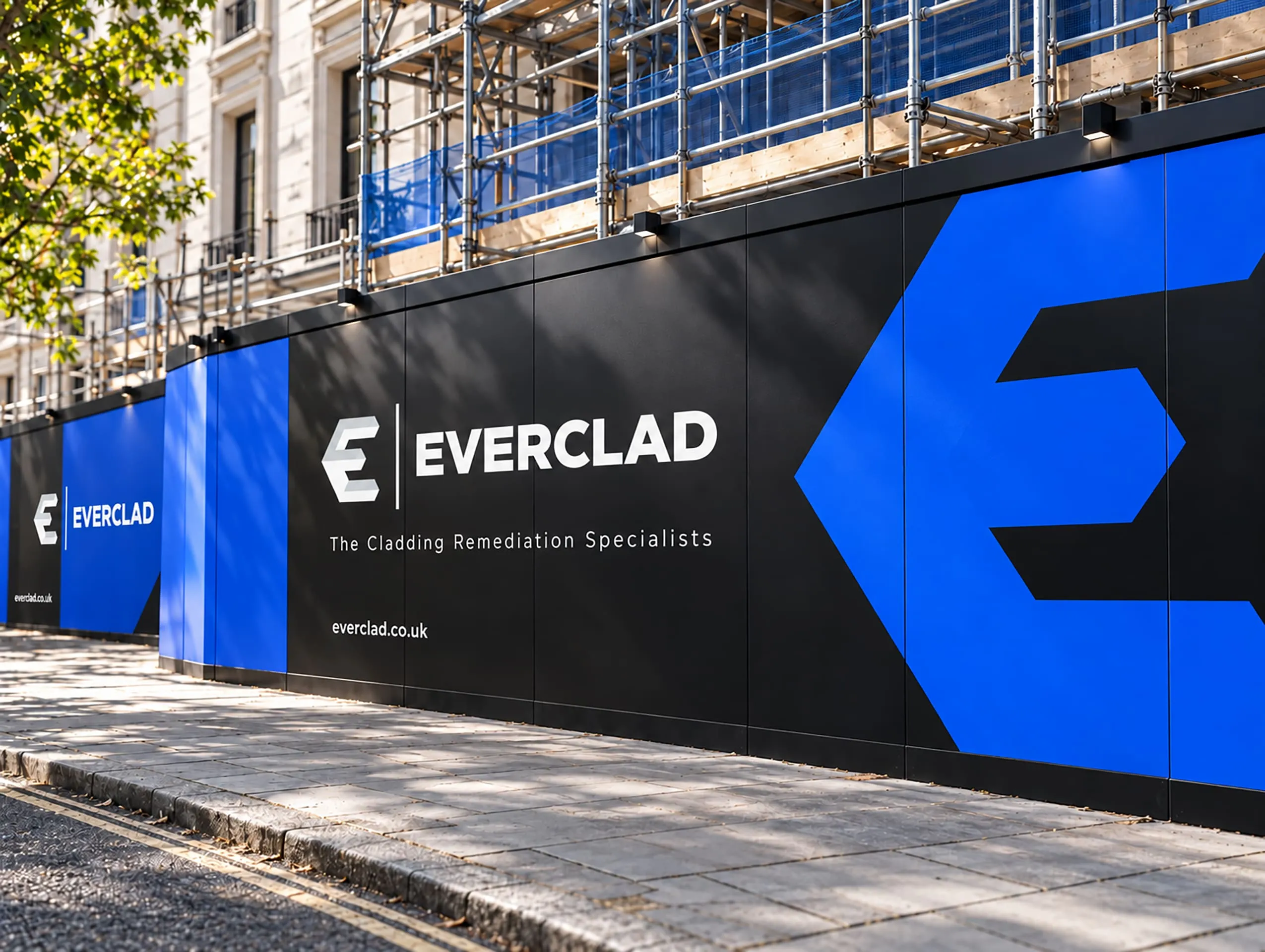 Everclad branded hoarding on a construction site