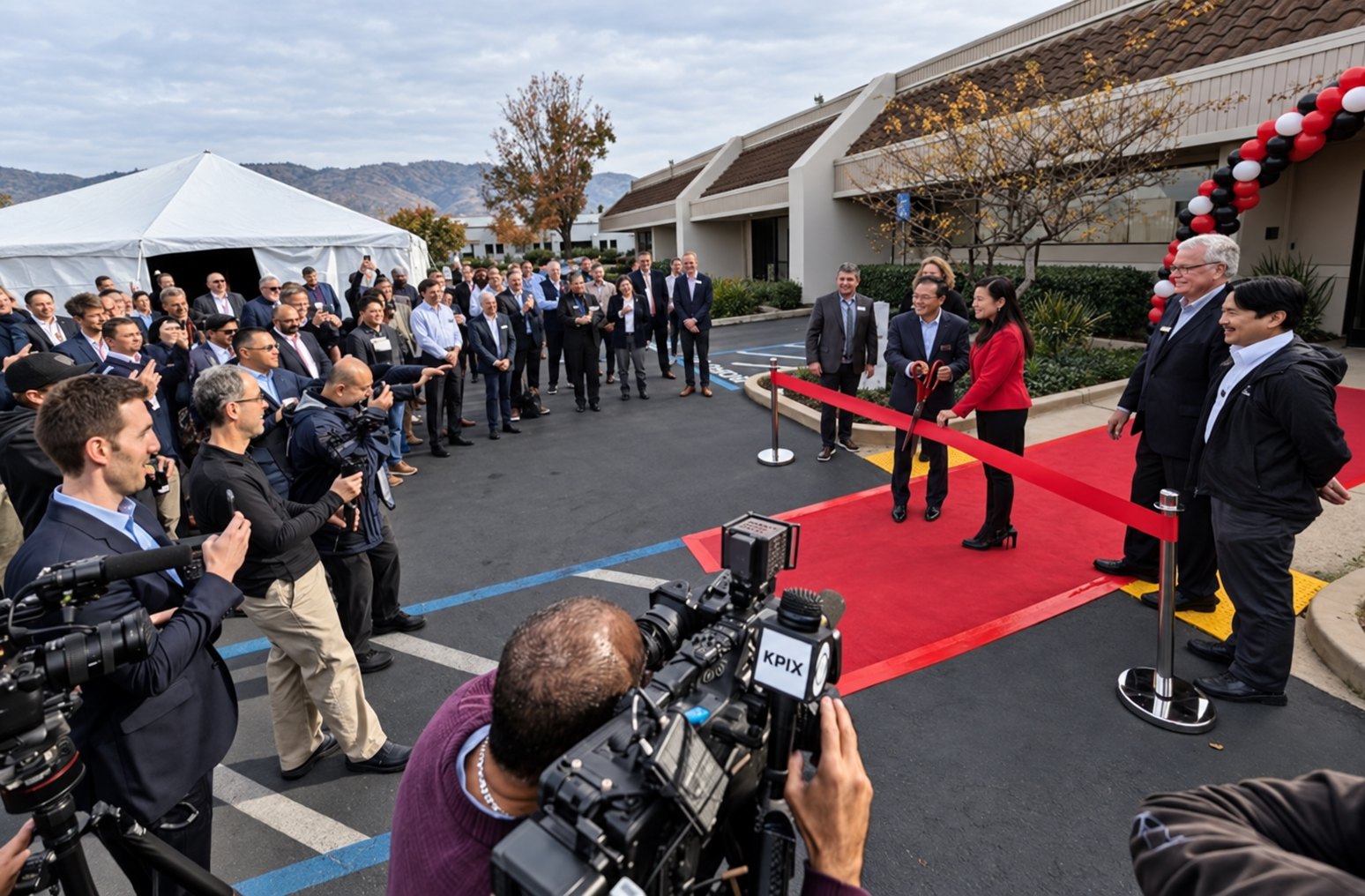 Press and guests filming the Amprius ribbon-cutting