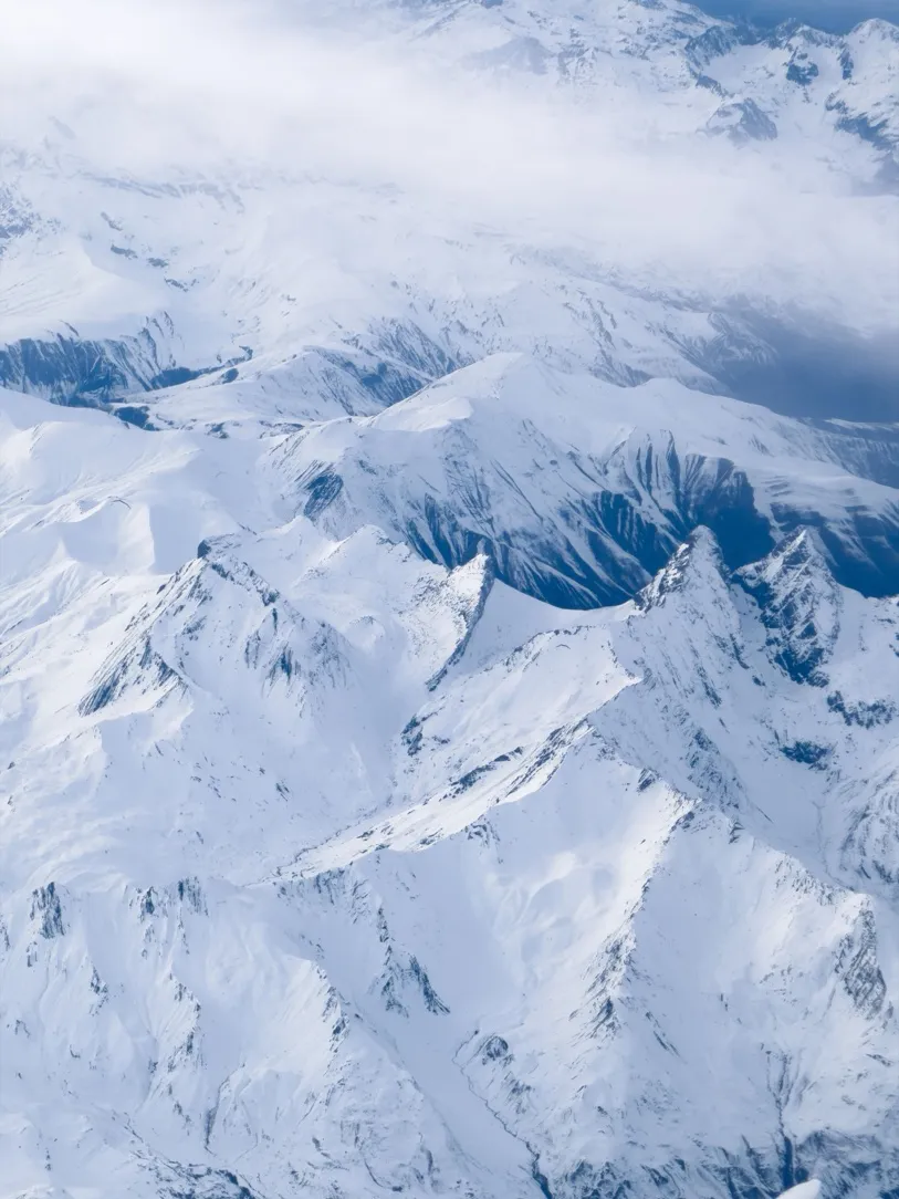 Aerial view of snow-covered mountains