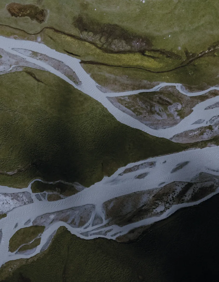 Aerial view of a braided river