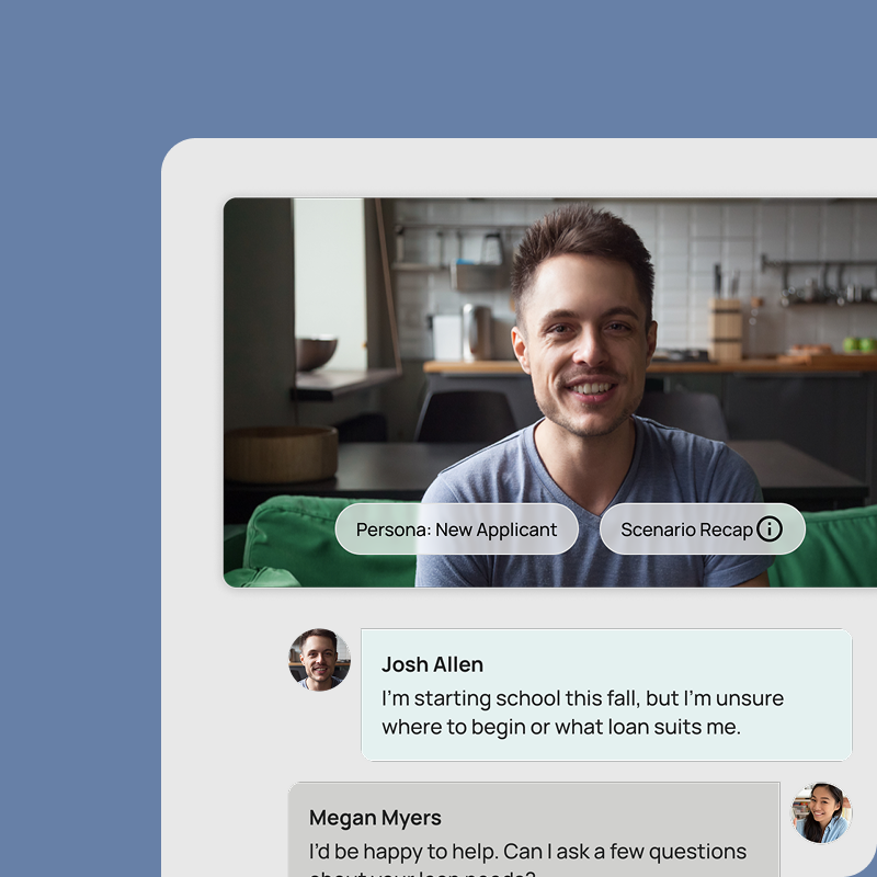 Frontline associate practicing a customer interaction in an AI simulation