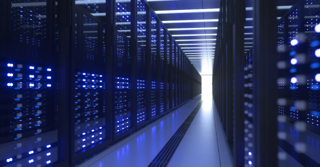 Aerial view of an AI data center campus
