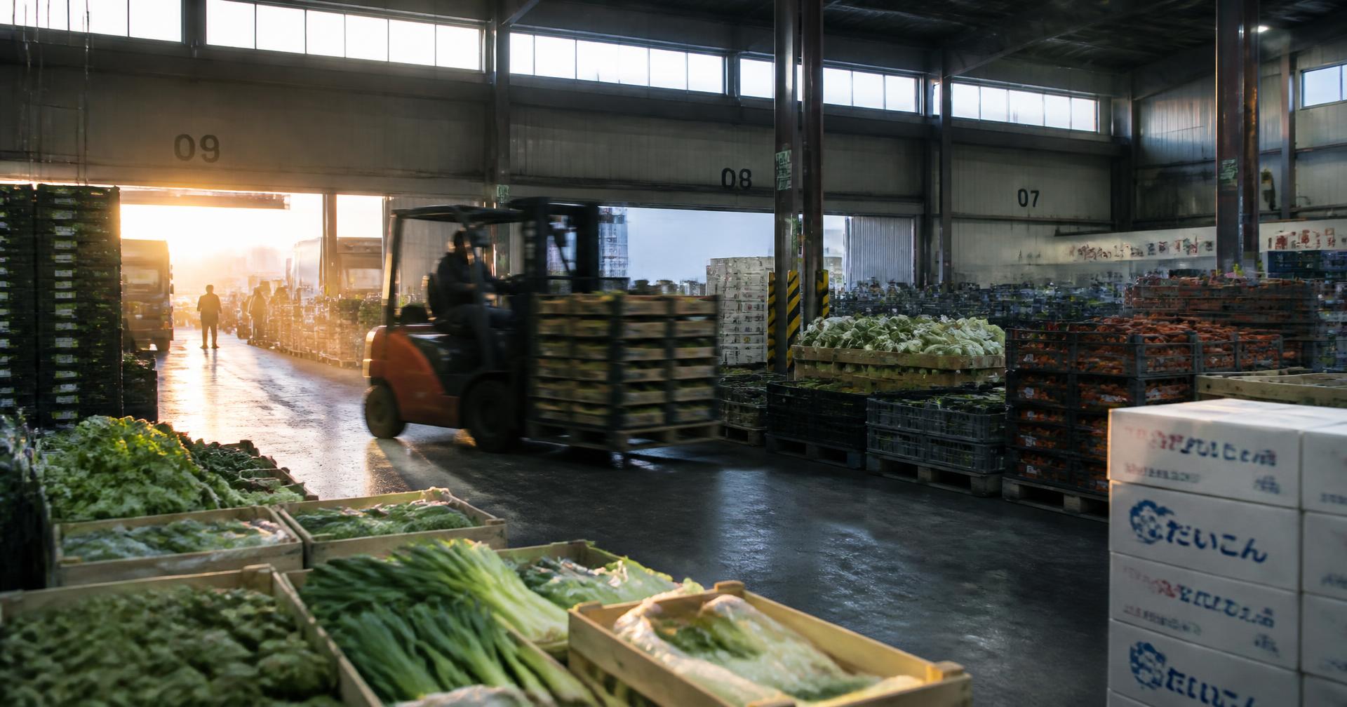 Almacén al amanecer, preparando productos para su distribución