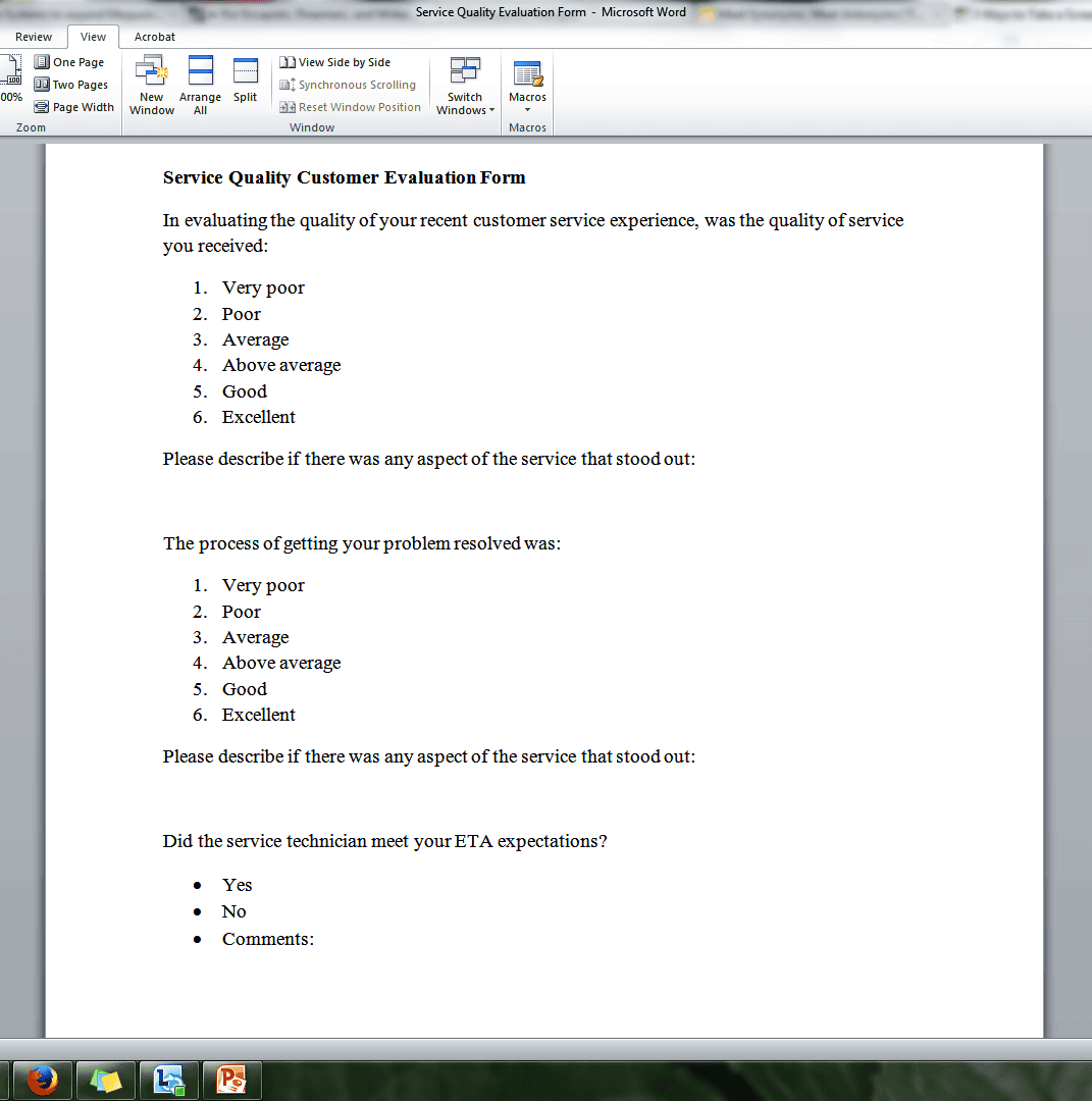 Customer Survey word doc