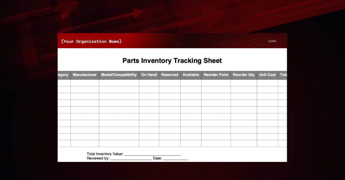 Parts Inventory Spreadsheet Template (Excel, PDF, Word Downloads)
