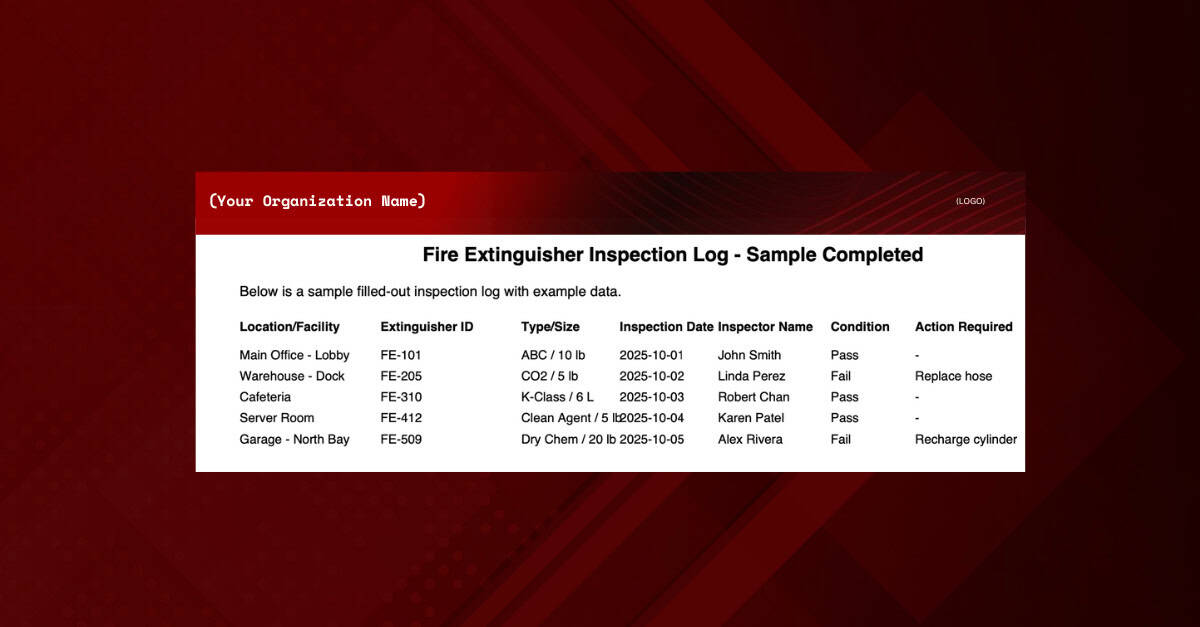 Free Fire Extinguisher Inspection Log Template (Excel, PDF, Word Downloads)