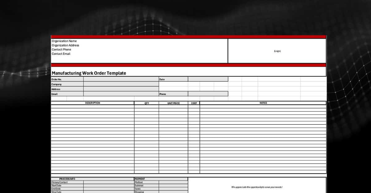 Free Manufacturing Work Order Template (Excel, Word & PDF Downloads)