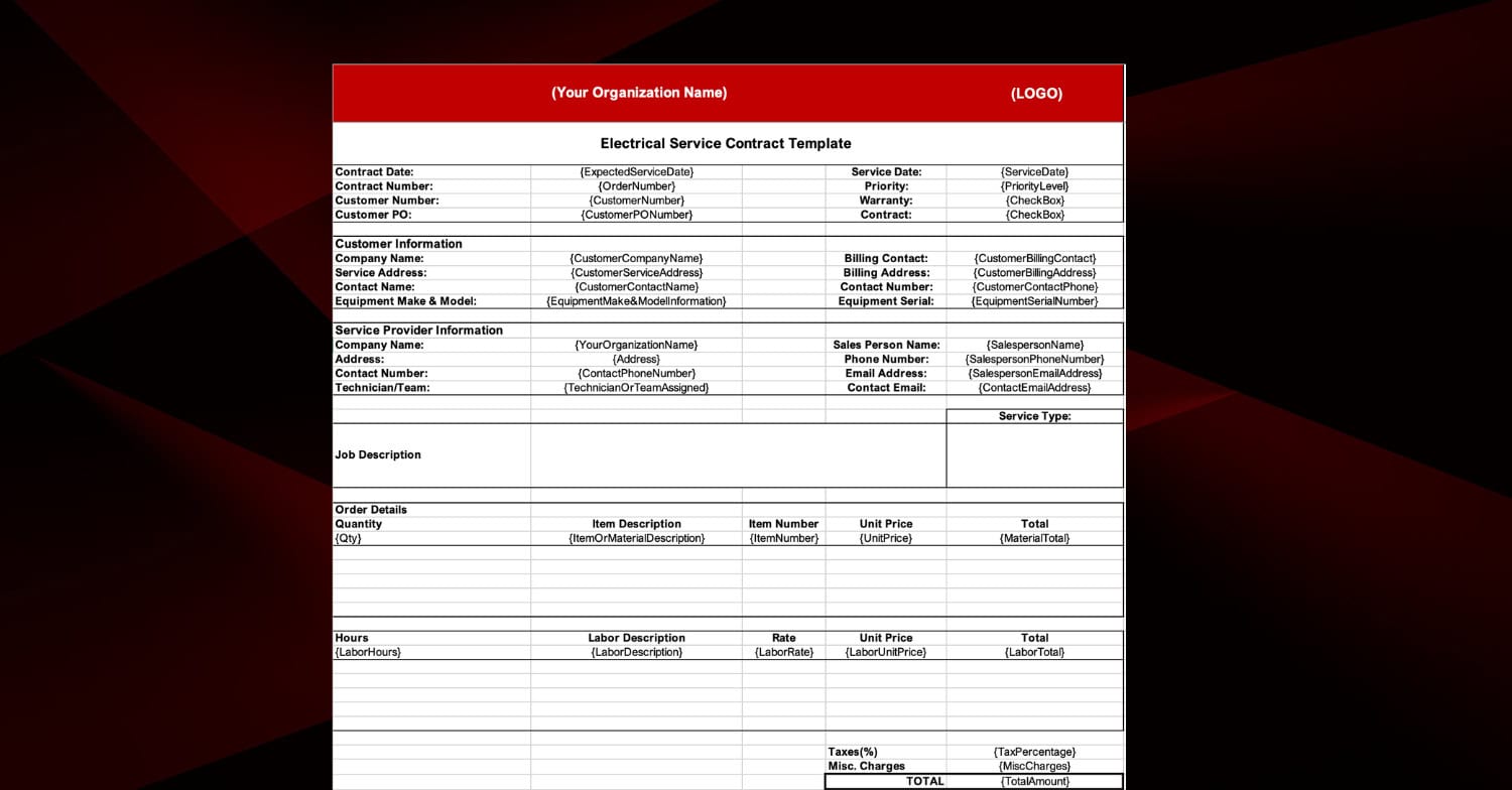 Download Free Electrical Service Contract Template (Excel, Word, PDF Downloads)
