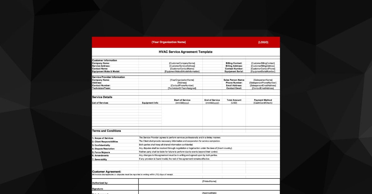 Download HVAC Free Service Agreement Template (Excel, Word, PDF Downloads)