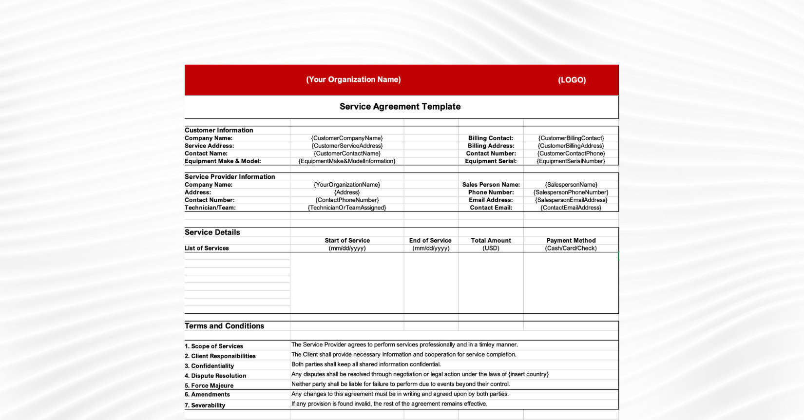 Download Free Service Agreement Template (Excel, Word, PDF Downloads)