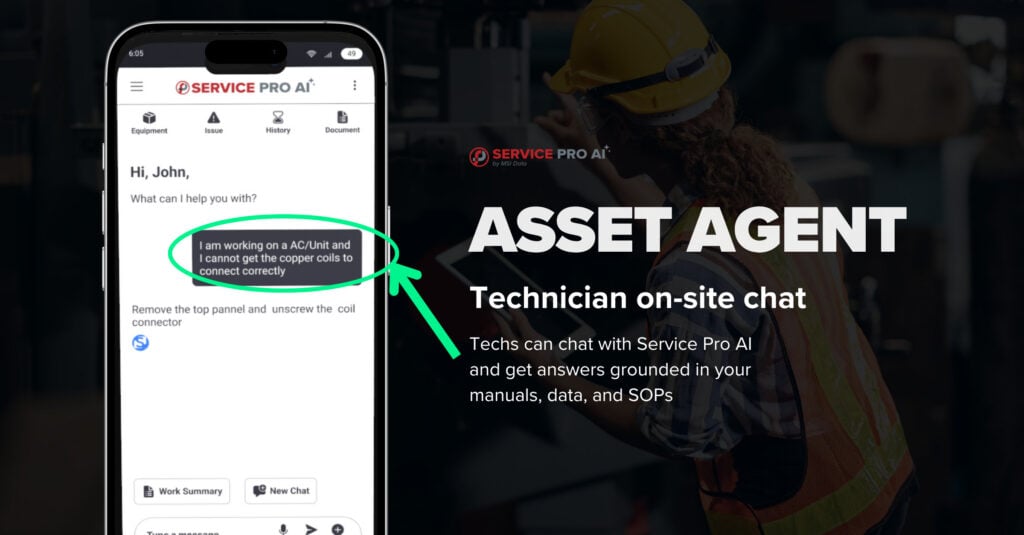 A screenshot and description of the Asset Agent in Service Pro AI.