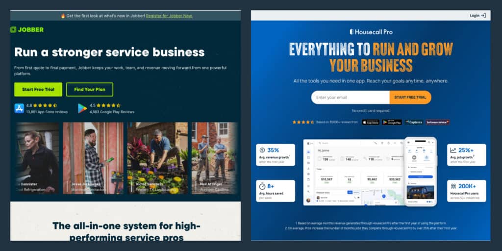 Jobber service software and Housecall Pro field service app