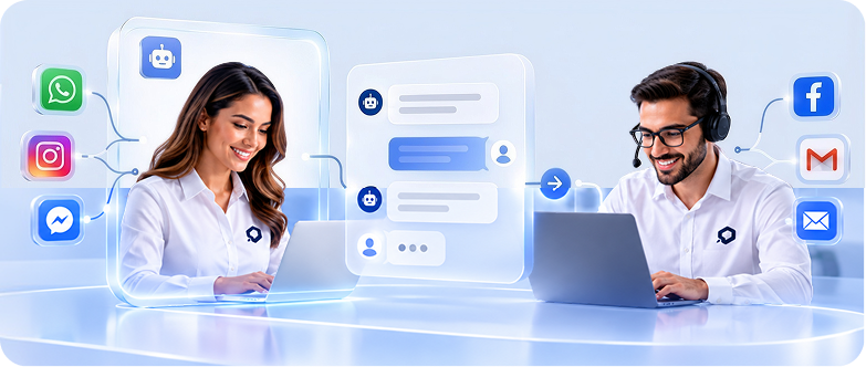Transferência do atendimento digital para a equipe, mantendo o histórico da conversa.