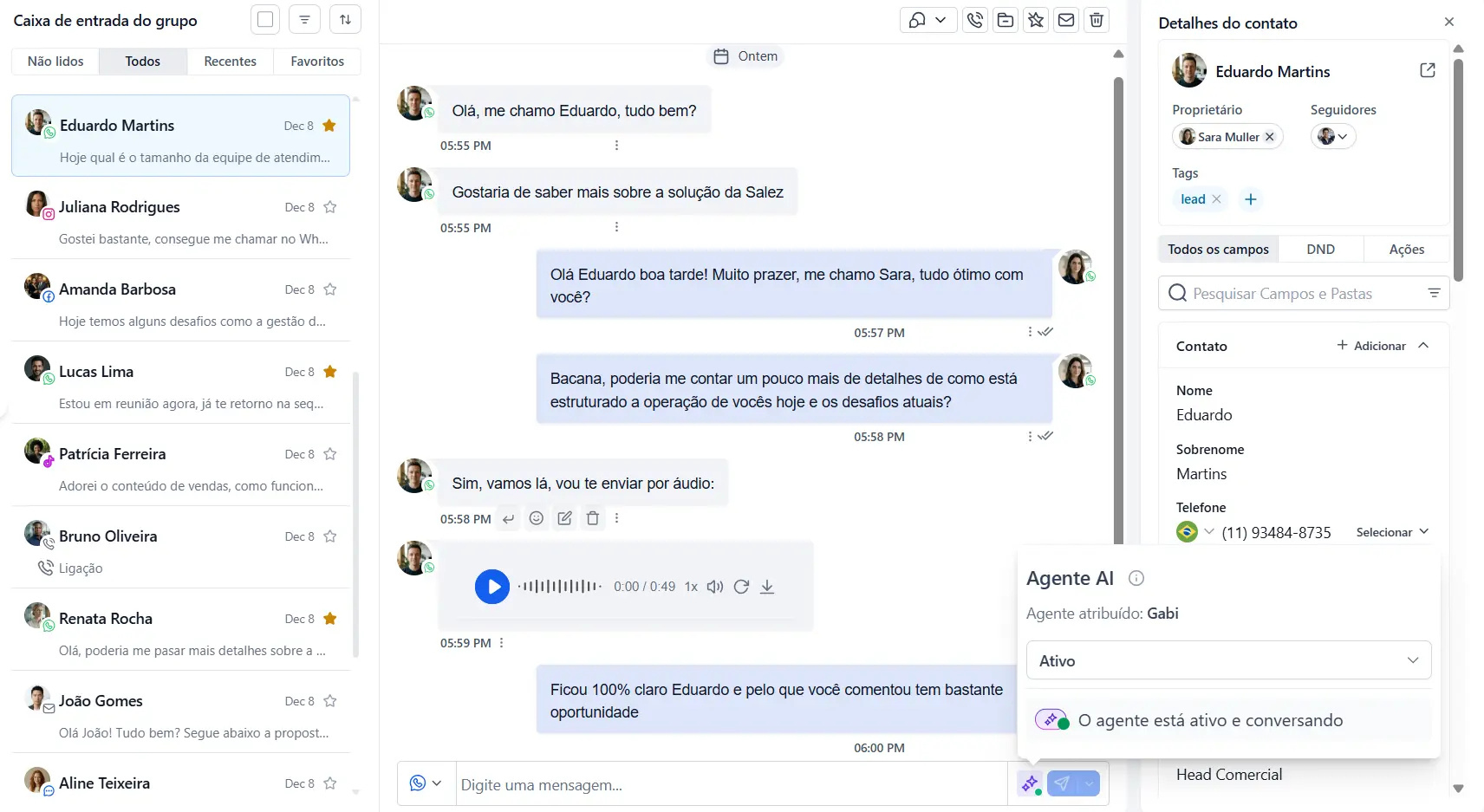 Plataforma Omnichannel da Salez com painel de conversas e gestão de atendimentos