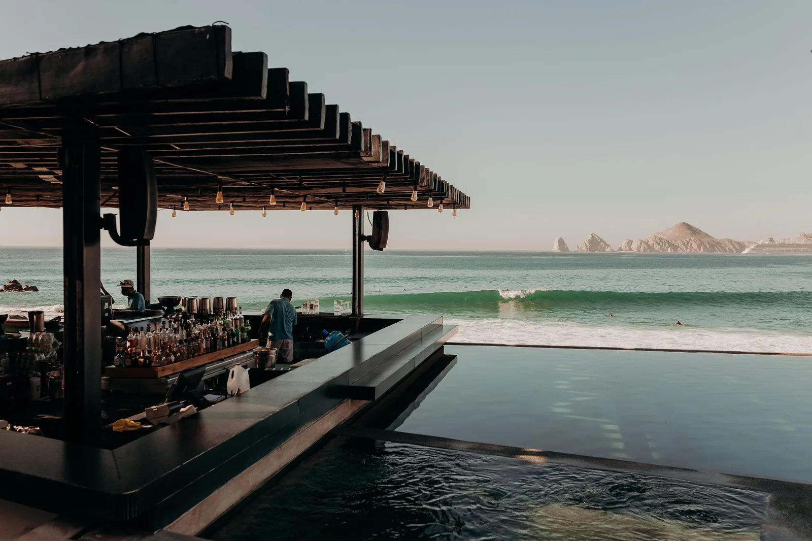 Oceanfront bar and pool deck at a Hyatt property