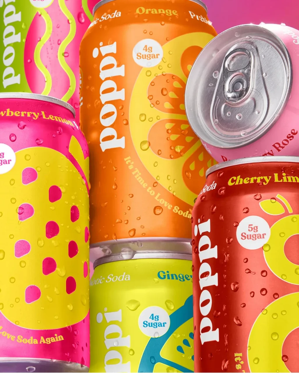 Poppi prebiotic soda cans in an assortment of flavors