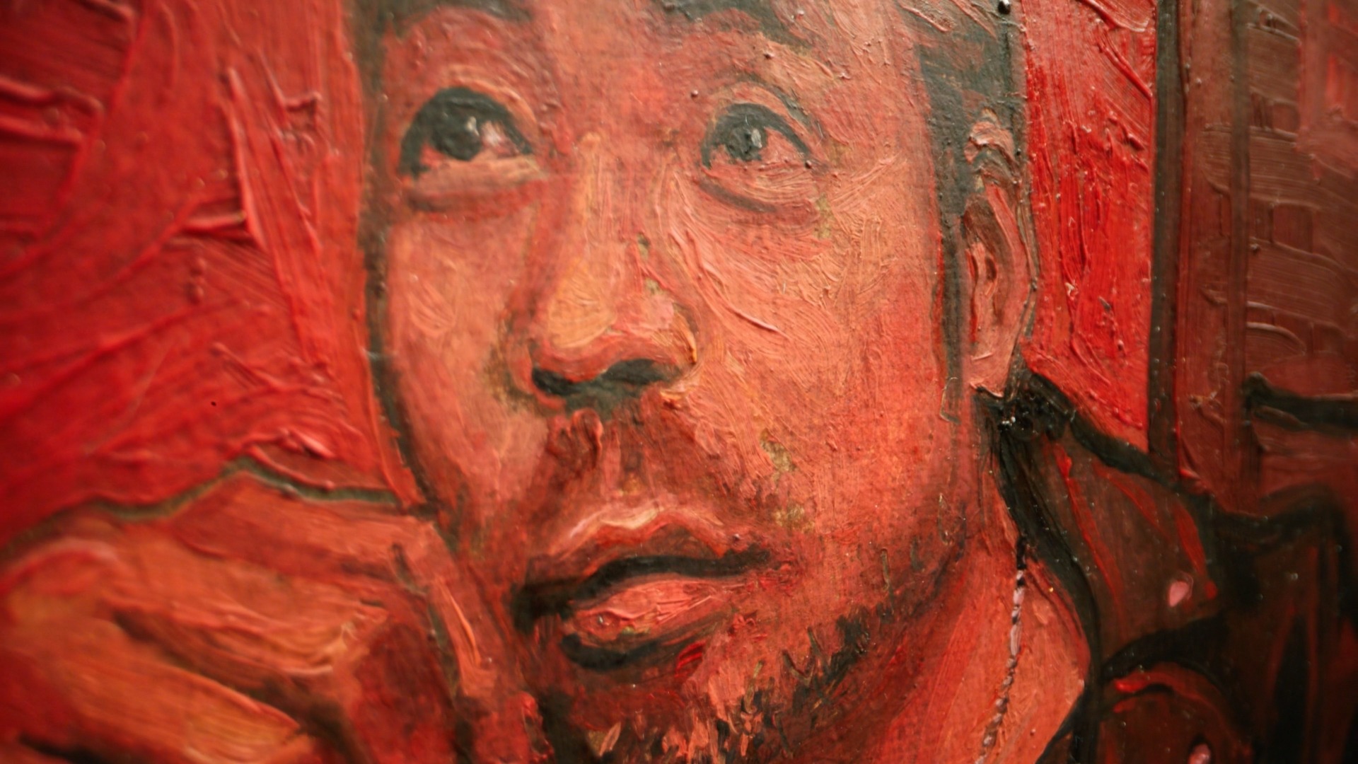 Wijnand Driessen — detail van een geschilderd portret in rood