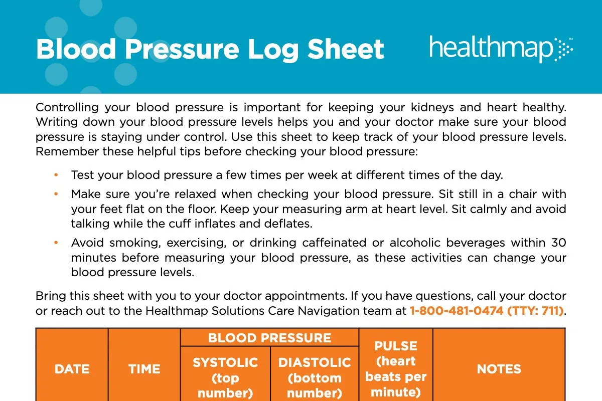 Blood Pressure Log Sheet