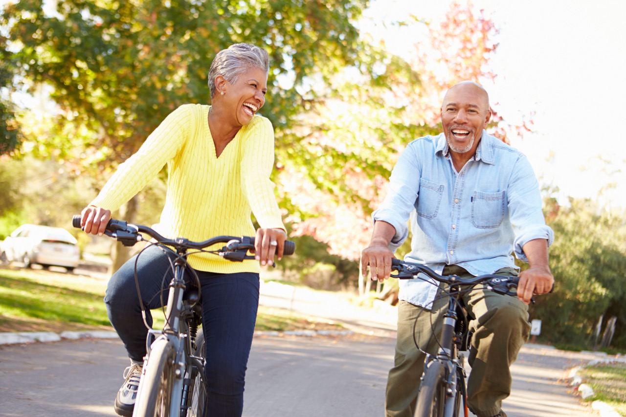 Senior couple riding bicycles