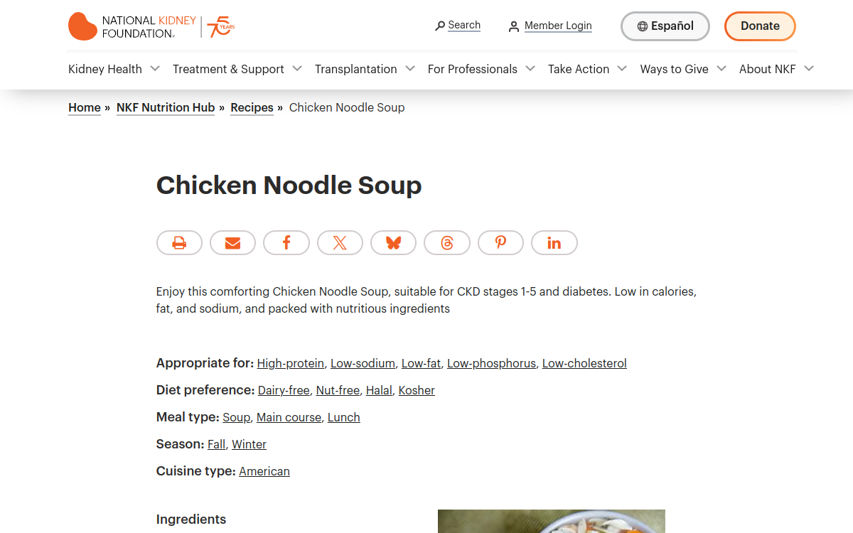 Kidney-Friendly Chicken Noodle Soup
