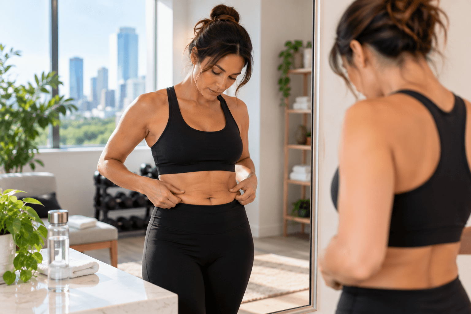 Houston, Texas patient reviewing body contouring options for loose skin and stubborn fat