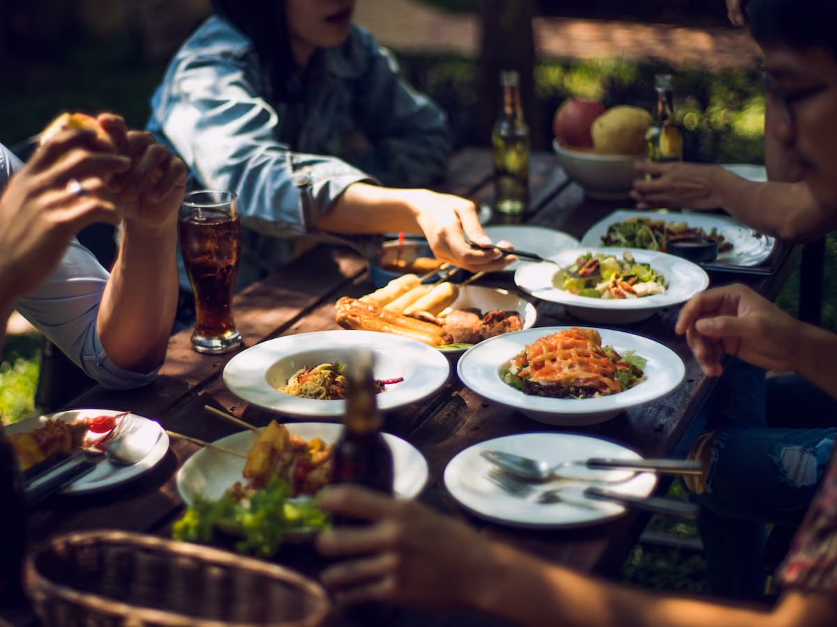 Friends eating together