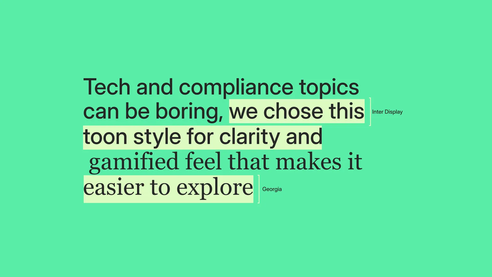 Tone of voice slide: tech and compliance topics made clear with a toon style