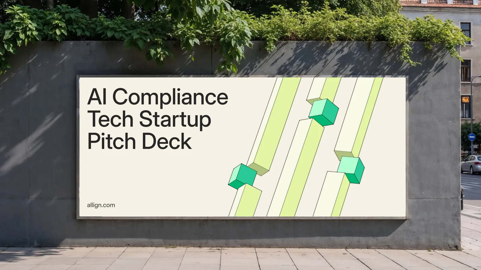 AI Compliance Tech Startup Pitch Deck on an outdoor billboard