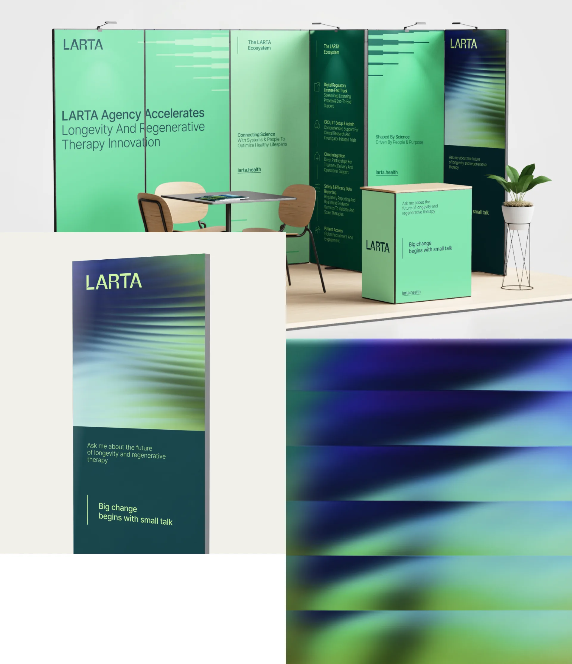 Exhibition stand, roll-up and gradient banner