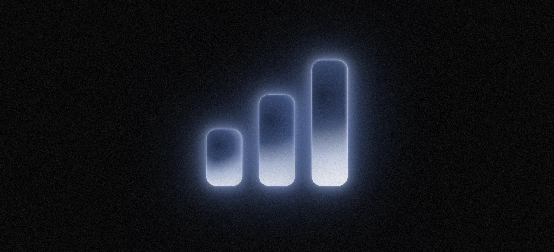 Three glowing bars rising left to right, a growth chart on a dark background
