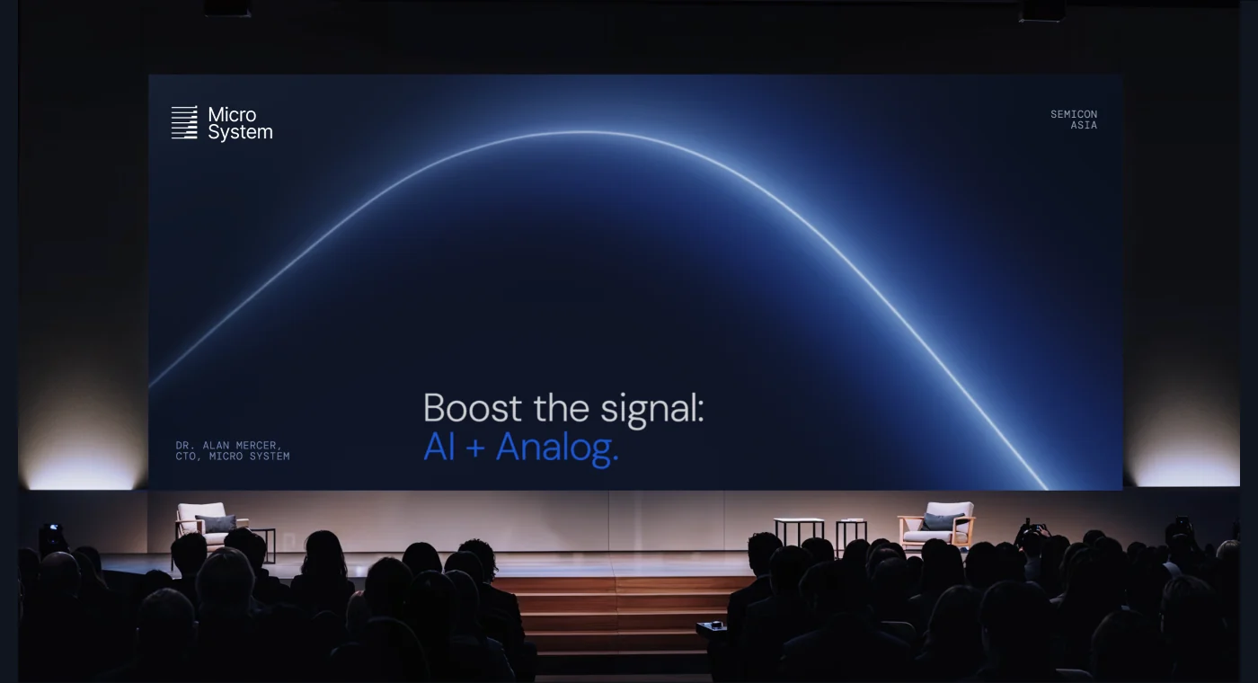 Keynote stage screen: Boost the signal, AI + Analog