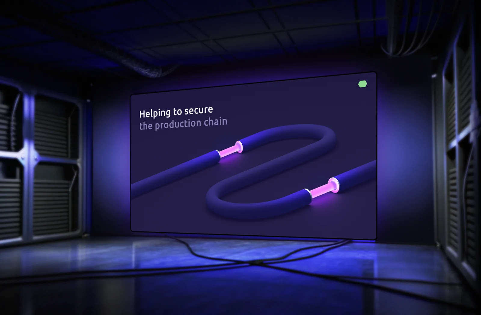 Helping to secure the production chain slide on a screen in a server room