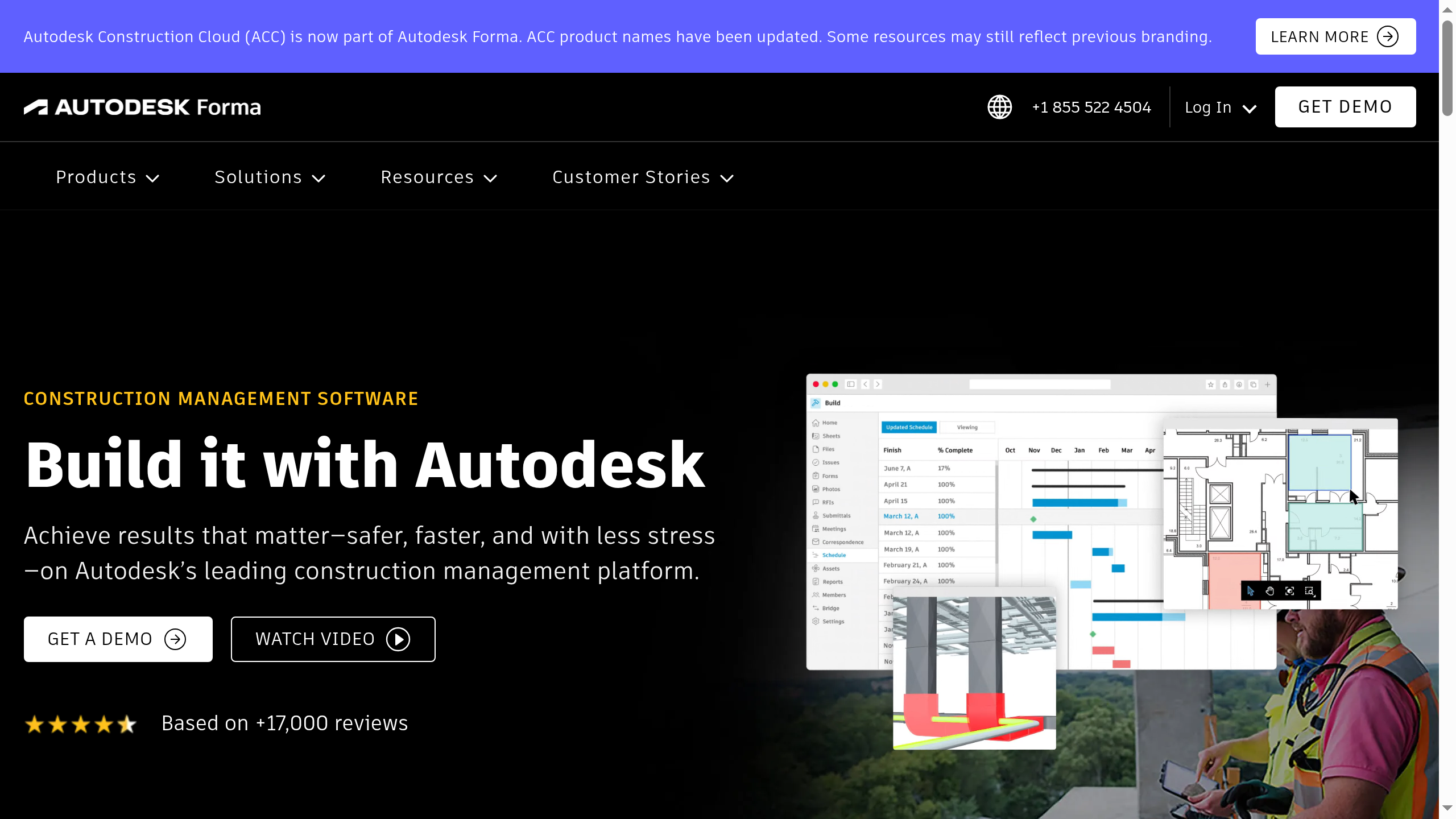 Autodesk construction homepage screenshot