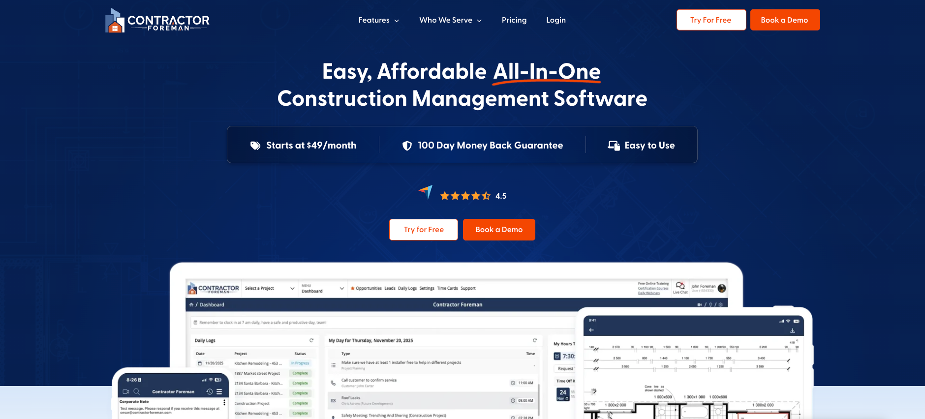 Contractor Foreman website screenshot