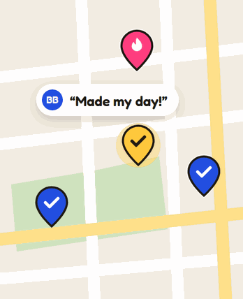 Illustrated PushPin map with a trending street art pin, captured pins and a fan reaction