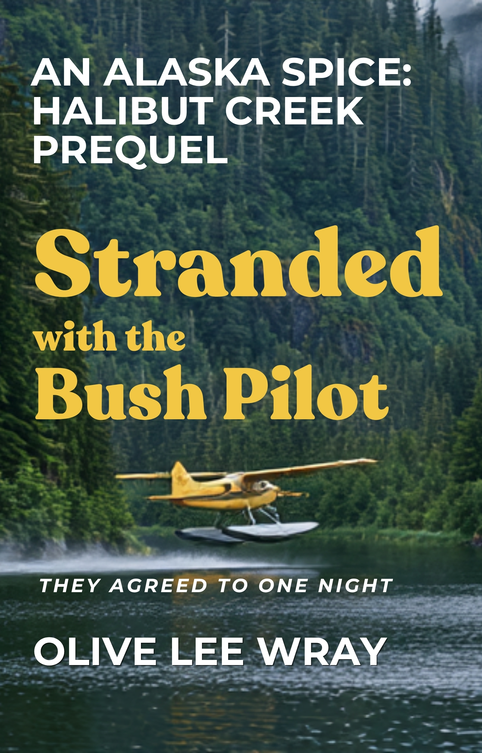 Cover of Stranded with the Bush Pilot by Olive Lee Wray: a yellow floatplane over a forested inlet