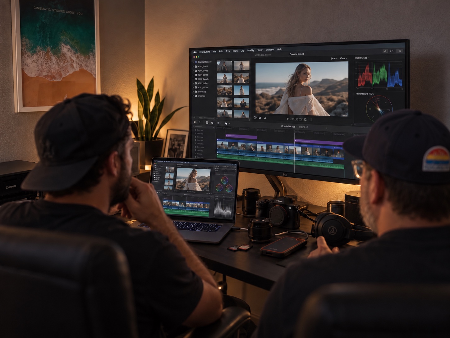 Post-production session reviewing a fashion film in Final Cut Pro.