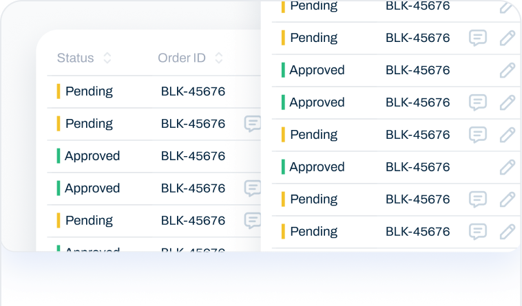 Clearing status table showing pending and approved block orders