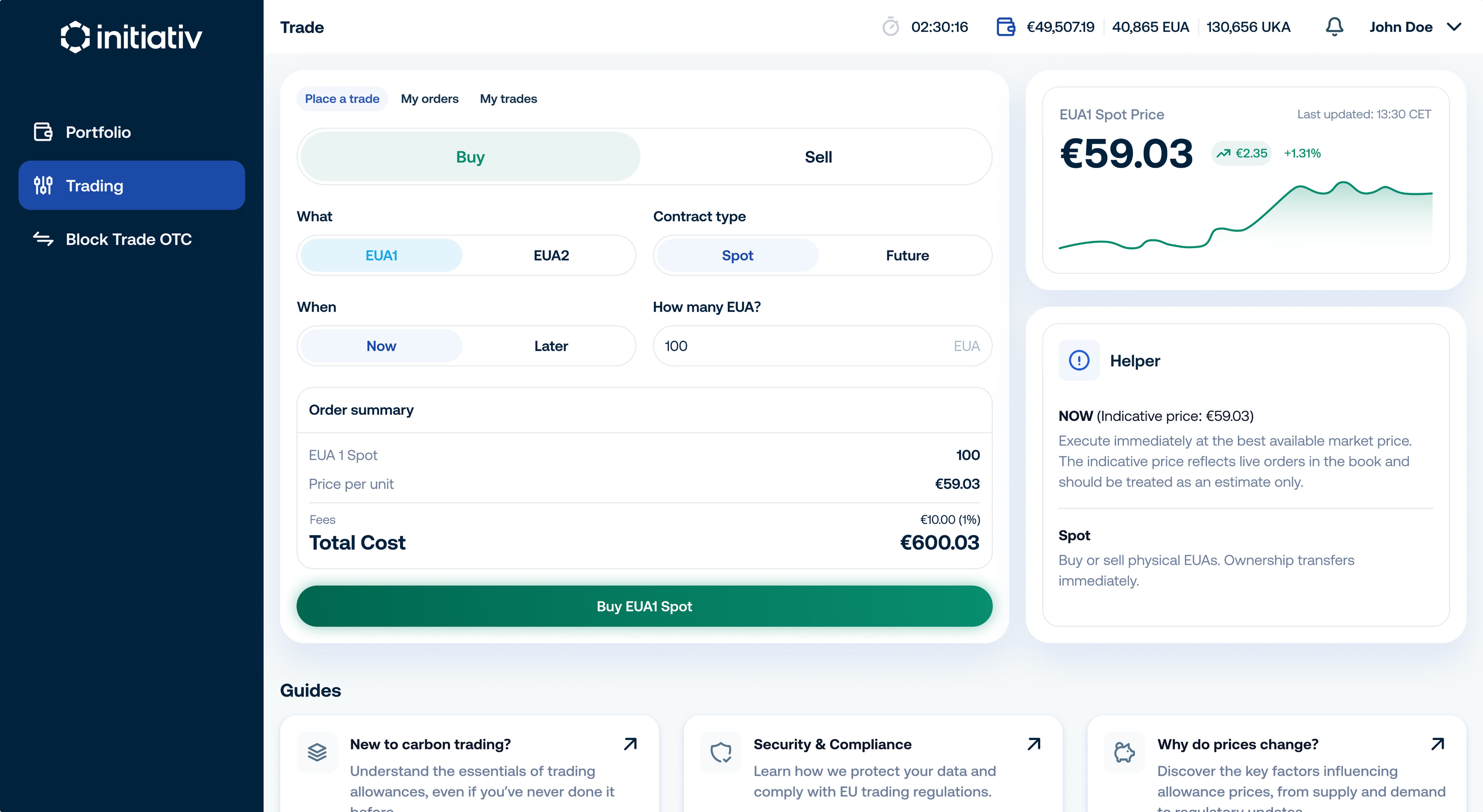 InEx trading platform screenshot